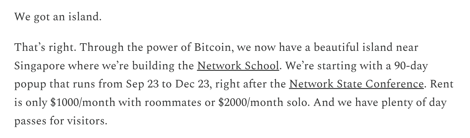 Post by Balaji announcing Network School 2024